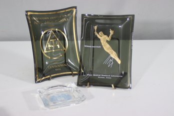 Lot Of Three Vintage Commemorative Glass Trays  Masonic, Medical & College