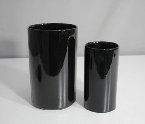 Pair Of Sleek Black Glass Vases