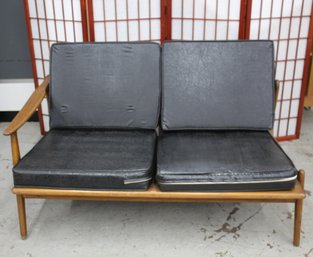Mid-Century Modern Selig Loveseat With Faux Leather Upholstery
