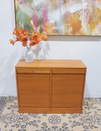 Vintage Mid-Century Tambour Door File Cabinet  Locking Wood Office Storage 30' X 38' X 15'