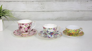 Vintage Floral Teacup & Saucer Sets  Lot Of 3  Chintz & Floral Patterns