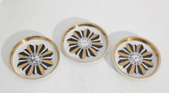 Set Of 3 James R. Summers Ceramic Coasters  Sunburst Clock Design  Mid Century Style 3.5'