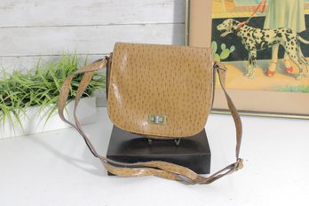 Vintage Bueno Tan Faux Ostrich Crossbody Purse  Flap Style Shoulder Bag