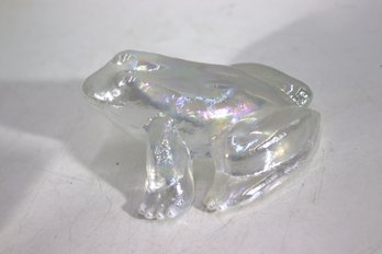 Carnival Clear Iridescent Art Glass Frog Paperweight  Vintage Collectible