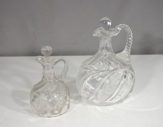 Pair Of Vintage Cut Glass Cruets  8 & 6 Crystal Decanters With Stoppers