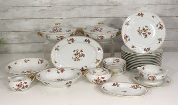 Limoges France J. Bernardaud Canton Pattern Porcelain Dinnerware Set  Floral With Gold Trim