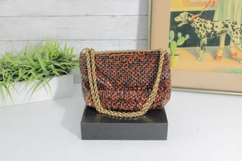 Vintage Beaded Evening Bag  Black & Copper Sparkle With Gold Chain Strap