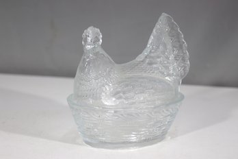 Vintage Clear Glass Hen On Nest Covered Dish  Indiana Glass Co.