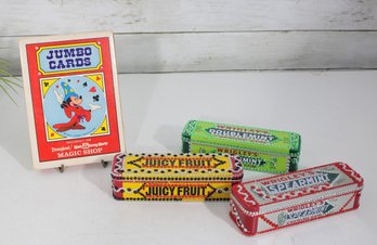 Vintage Wrigleys Gum Tin Lot  Jumbo Playing Cards  Juicy Fruit, Spearmint & Magic Shop Cards