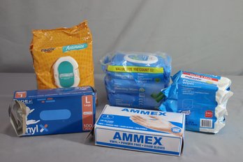 Shelf Lot Of Wipes And Gloves