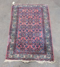 Vintage Persian Rug  4'2' X 2'7'  Red & Navy Floral Pattern   Some Ware