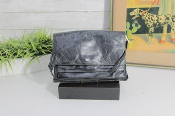 Vintage Black Leather Shoulder Bag  Soft Foldover Purse With Multi-Compartment Interior