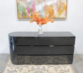 Modern Black Lacquer 6-Drawer Dresser  High Gloss Curved Edge Contemporary 31' X 66' X 19.5'