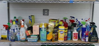 Shelf Lot Of Cleaning Supplies