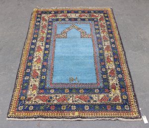 Antique Turkish Prayer Rug 6 X 4  Handwoven Wool, Traditional Mihrab Design, Rich Colors & Geometric Border