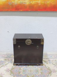 Asian-Style Wood Storage Chest With Brass Hardware And Red Lined Interior, 20.5'