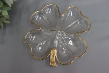 Vintage Glass Divided Plate Gold Trim Shamrock Candy Dish