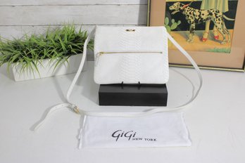 GiGi New York White Crossbody Bag  Snake Embossed Leather With Dust Bag