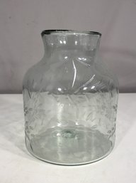Vintage 10 Hand-Blown Etched Glass Vase  Rustic Farmhouse Floral Jar