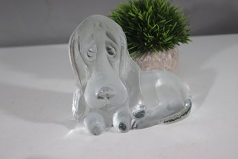 Vintage Clear Glass Basset Hound Dog Figurine Paperweight