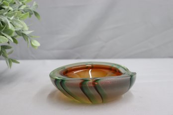 Murano- GreenAmber Sommerso Glass Geode Bowl