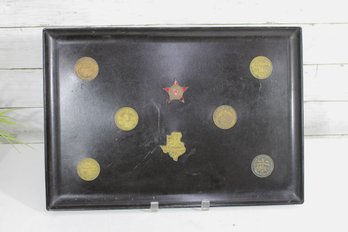 Vintage State Fair Of Texas Medallion Tray  12' X 18' Black Serving Tray W/ Brass Inlays
