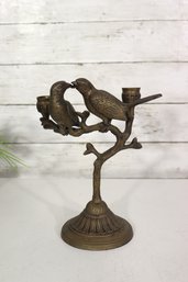 Vintage Solid Brass Bird Lovers Candle Holder  9.5' Double Taper Candelabra