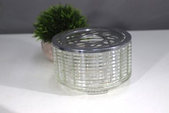 Vintage Glass Flower Frog With Metal Lid