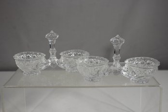 Pair Of Baccarat Crystal Double Salt Cellars  Elegant Pressed Glass Design