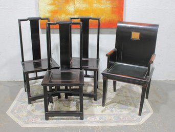 4-Piece Asian Style Chair Lot Including Armchair And 3 Side Chairs