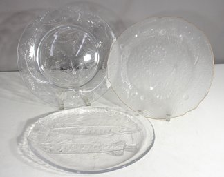 Vintage Pressed Glass Seafood & Fish-Themed Serving Plate Set  3 Pieces
