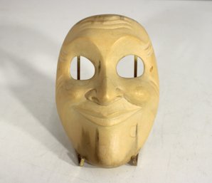 Vintage Hand-Carved Wooden Mask  6 X 4.5 Folk Art Wall Dcor Signed