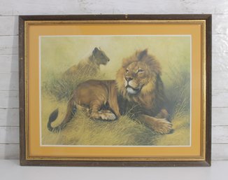 Framed Lion & Lioness Wildlife Art Print 27.5' X 35'  Nature Wall Art, Safari Theme Decor