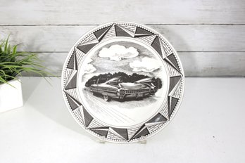 Slice Of Life Decorative Plate  Classic Car Illustration  Black & White  11'Round