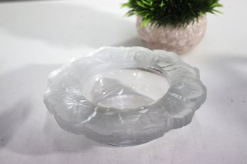Vintage Frosted Glass Ashtray With Floral Design