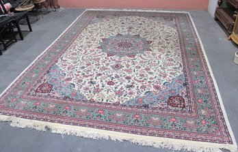 Fine Kashan Carpet With Silk 14'3' X 9'10'  Large Persian Style Handwoven Rug, Medallion Design