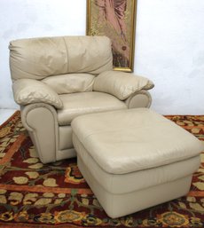 Comfortable Leather Armchair With Ottoman - 35' H X 34' W X 43' D