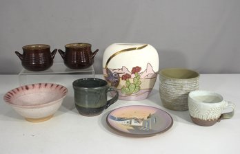 Lot Of Mixed Vintage & Handmade Pottery  Mugs, Bowls, Vase & Plate