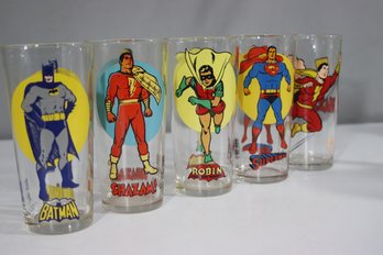Vintage 1976 Pepsi Super Series DC Comics Superhero Glasses - Set Of 5