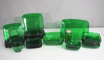 Vintage Green Glass Dinnerware Set  Mid-Century Modern Collection
