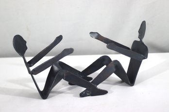 Vintage Metal Art Sculpture Bottle Holder  - Abstract Human Figures