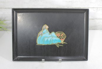 Vintage Couroc Of Monterey Tray  Southwest Native American Woman W/ Basket  15' X 10.5'