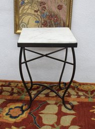 Marble-Top Accent Table With Iron Base - 22.5' H X 16' W