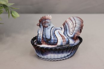 Purple Slag Glass Hen On A Nest