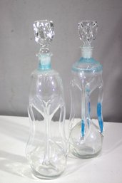 Vintage Boda Sweden Art Glass Decanters  Set Of 2