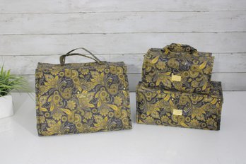 Vintage Style Folding Travel Organizer Set  Paisley Print Cosmetic/Jewelry Bags  Multi Compartment