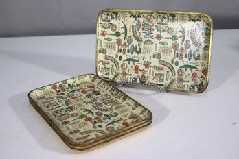 Vintage Egyptian-Themed Tin Serving Trays  Set Of 4
