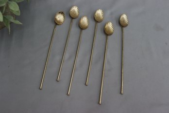 Set Of Six Scalloped Swizzle Stirrer Spoons