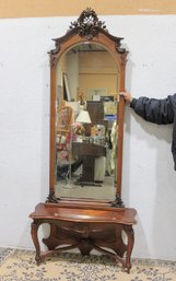 Ornate Victorian Style Carved Wood Wall Mirror With Matching Console Table