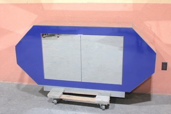 Modern Blue & Mirrored Panel Console Cabinet 66'W X 15'D X 34'H  Contemporary Storage Credenza
